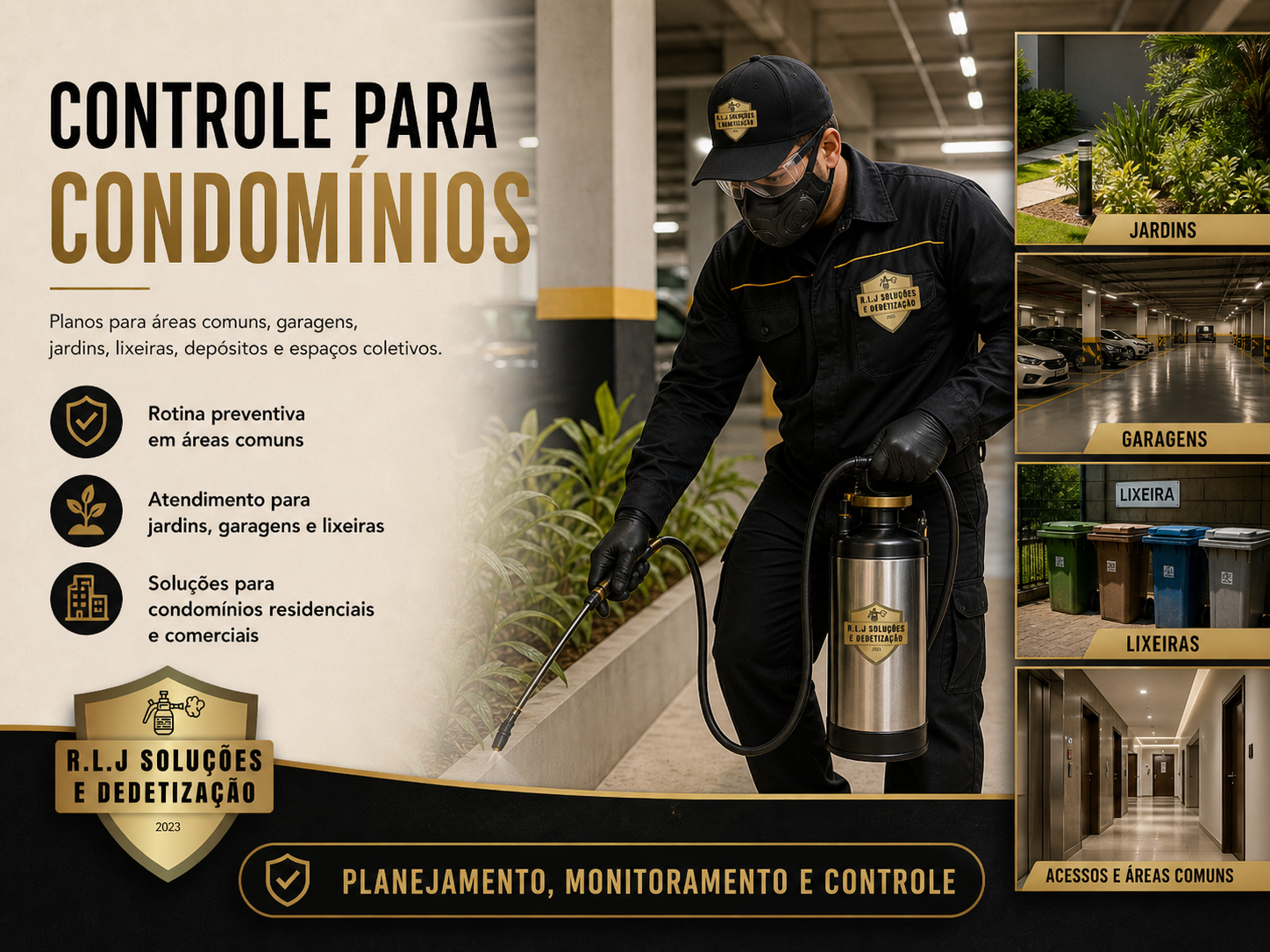 Controle de pragas para condomínios com atendimento em áreas comuns, jardins, garagens e lixeiras